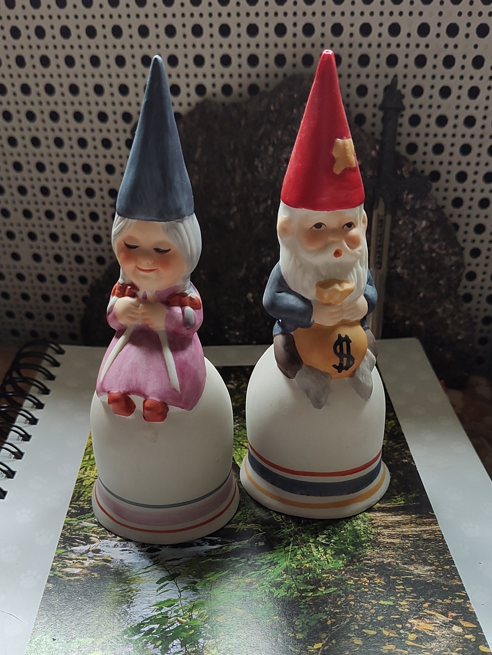 Hand-Painted ceramic Gnome Figurine Set Red, Pink, Blue